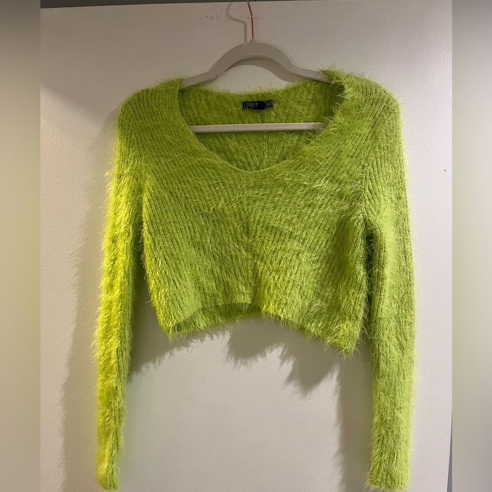 Dolls Kill Current Mood green fuzzy cropped sweater